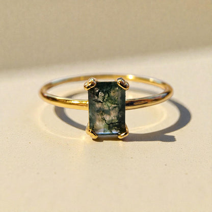 Moosachat Silber-Ring ❤︎ Gr. 9.5 in Gold-Optik