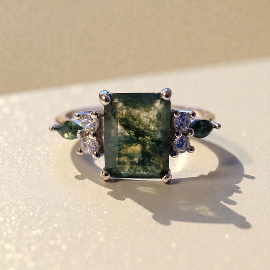 Moosachat Silber-Ring ❤︎ Gr. 9.5