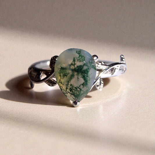 Moosachat Silber-Ring ❤︎ Gr. 9.5