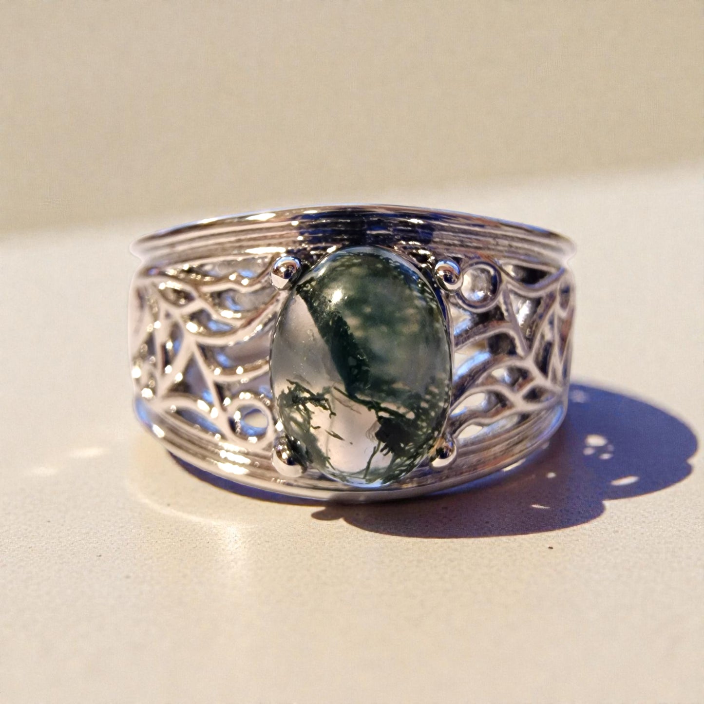 Moosachat Silber-Ring ❤︎ Grössenverstellbar