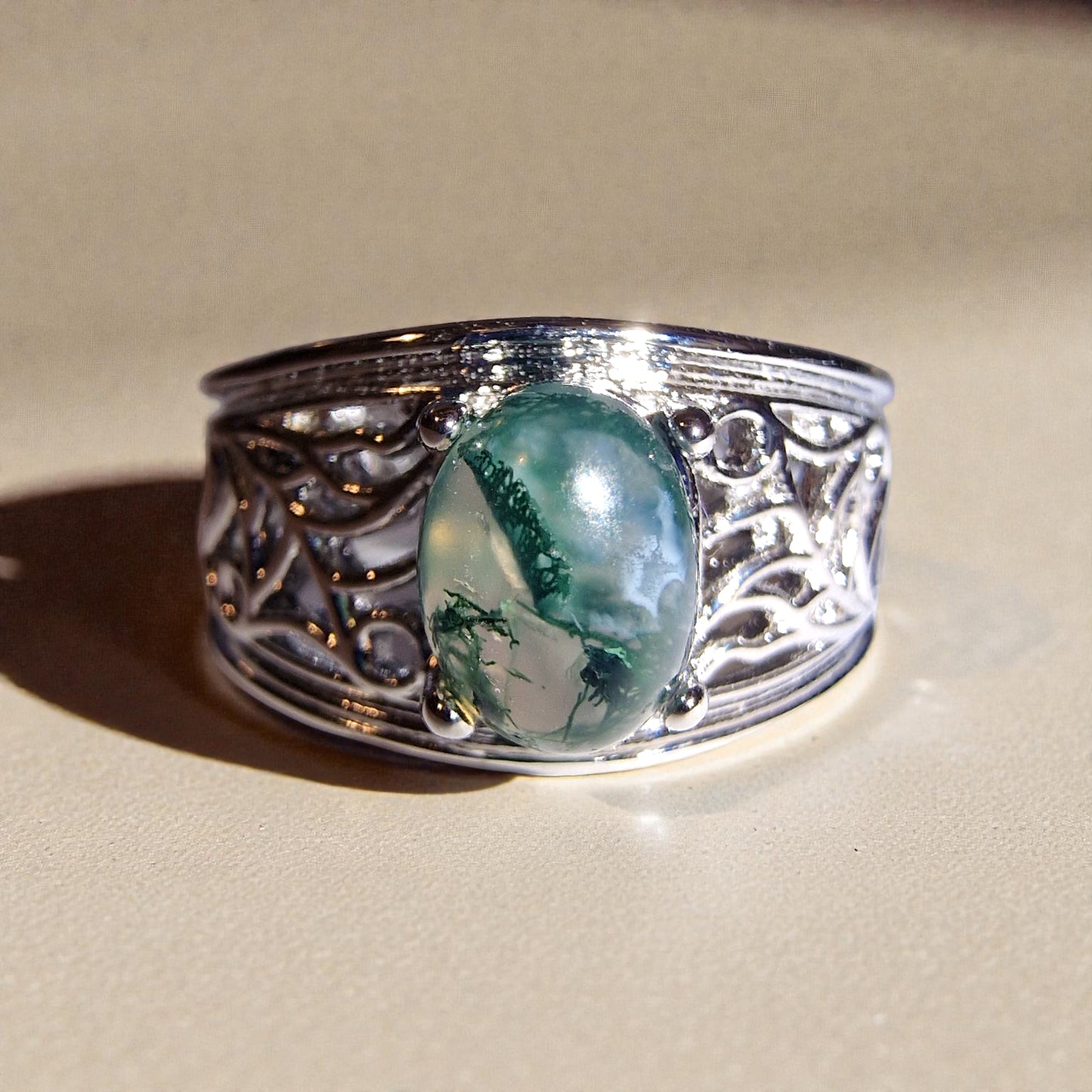 Moosachat Silber-Ring ❤︎ Grössenverstellbar